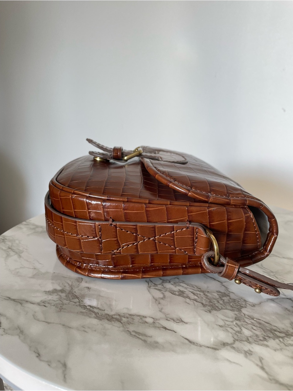 J.Crew Classic Large Saddle Bag in Croc-Embossed Leather – Brown / Hazelnut - Picture 7 of 15